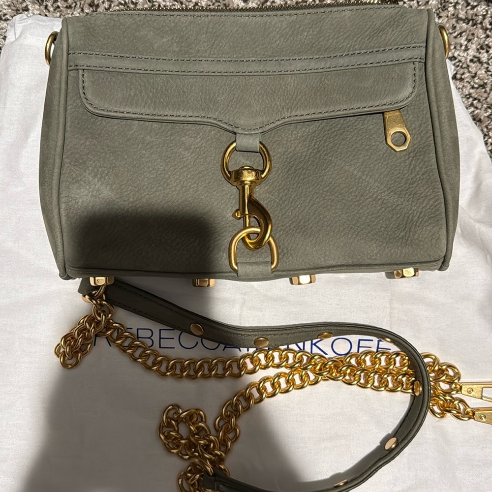 Rebecca Minkoff Olive Green Crossbody Bag with Gold Accents